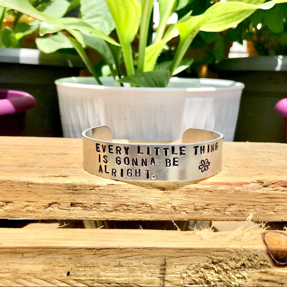 Hand stamped adjustable metal cuff bracelet